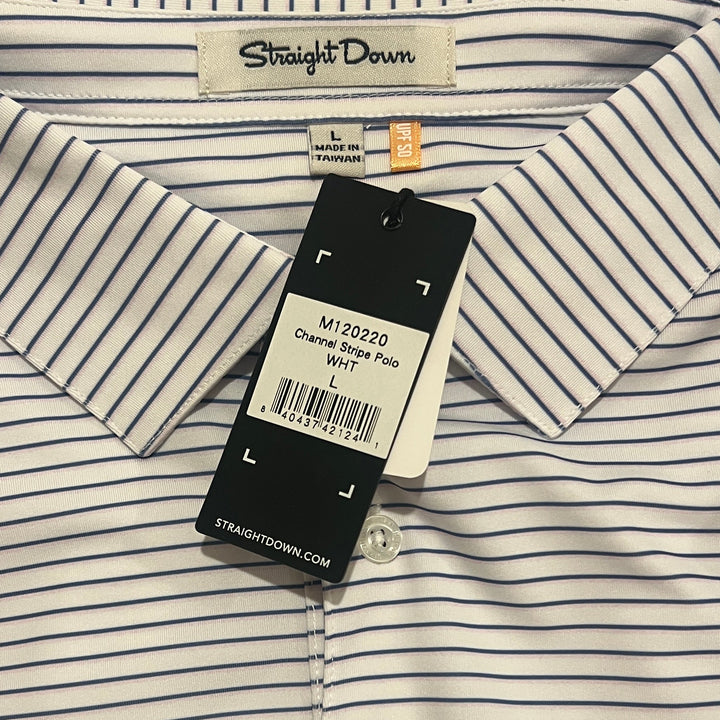Straight Down Men's Golf Polo Channel Stripe White Size L