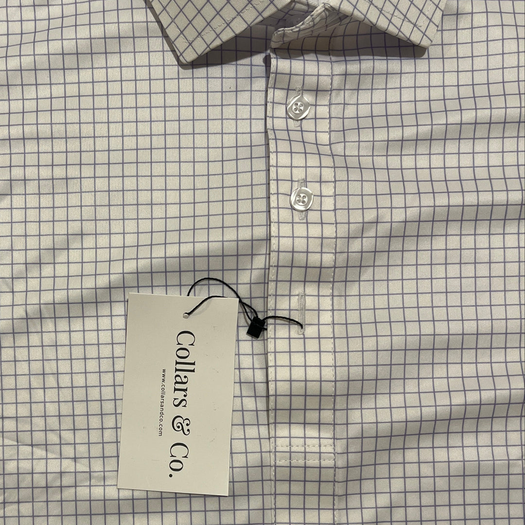 Collars & Co. Men's Polo Performance Fabric Semi-Spread Collar Lavender Check