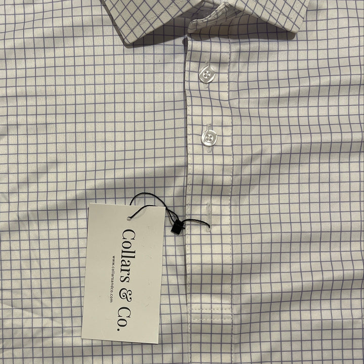 Collars & Co. Men's Polo Performance Fabric Semi-Spread Collar Lavender Check