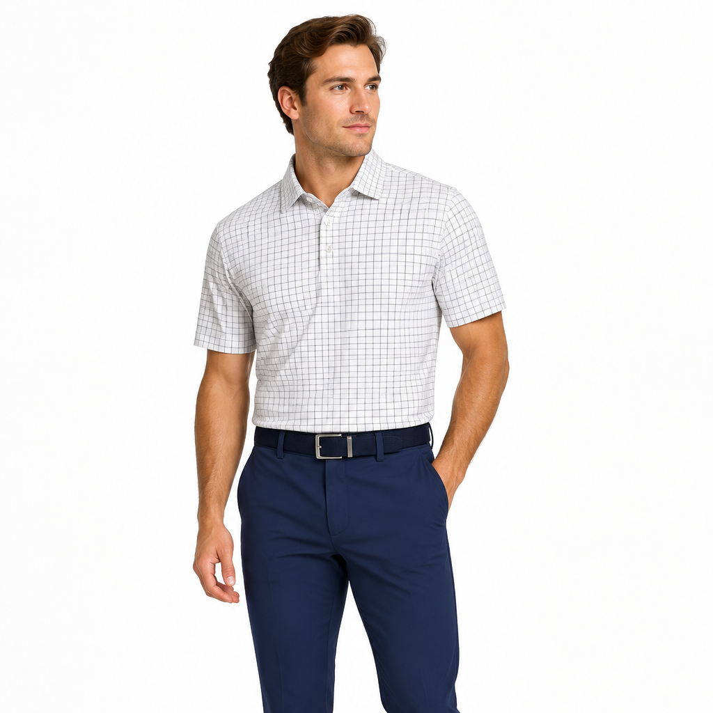 Collars & Co. Men's Polo Performance Fabric Semi-Spread Collar Lavender Check
