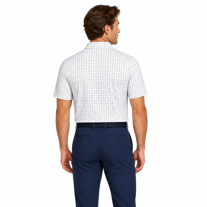 Collars & Co. Men's Polo Performance Fabric Semi-Spread Collar Lavender Check