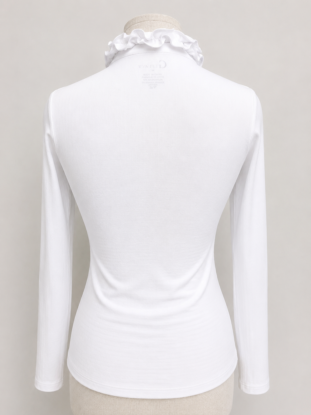 G-Lifestyle Ruffle V Neck Top - White - XS