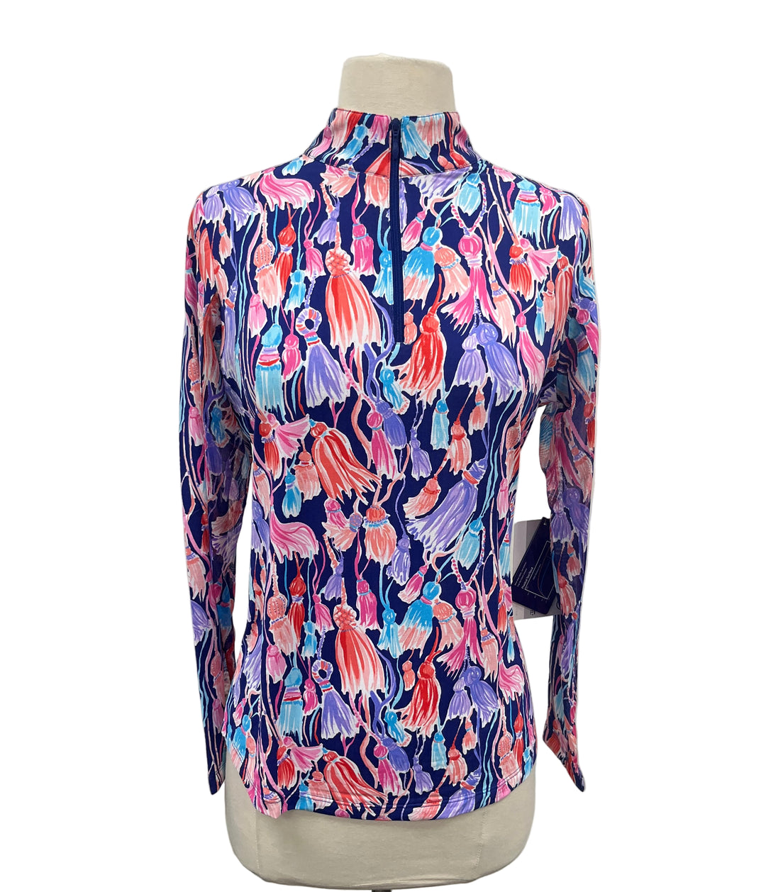 IBKUL Long Sleeve Mock Neck Top - Adela Navy Multi -Small - Skorzie