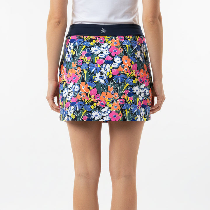 Original Penguin Women's Golf Skort 16" Sketch Floral Pleated Black Iris Size S