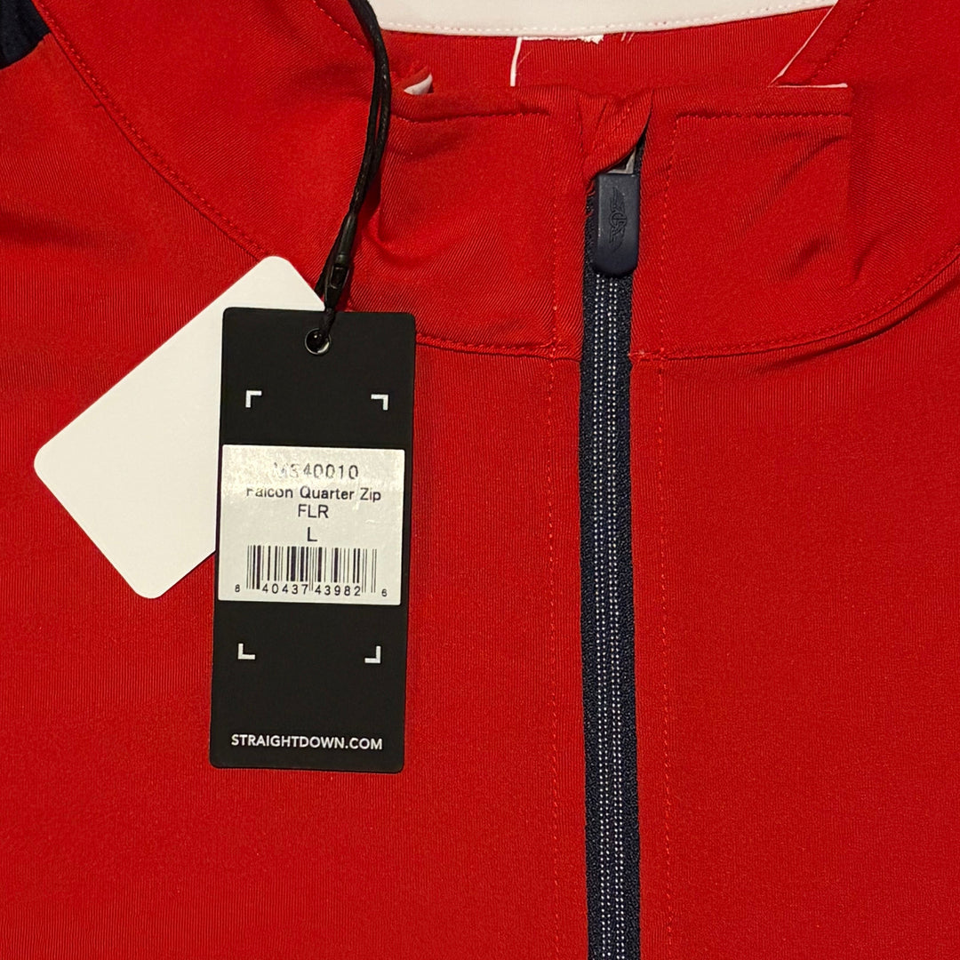 Straight Down Men's Golf Quarter Zip Falcon Flag Red Size L