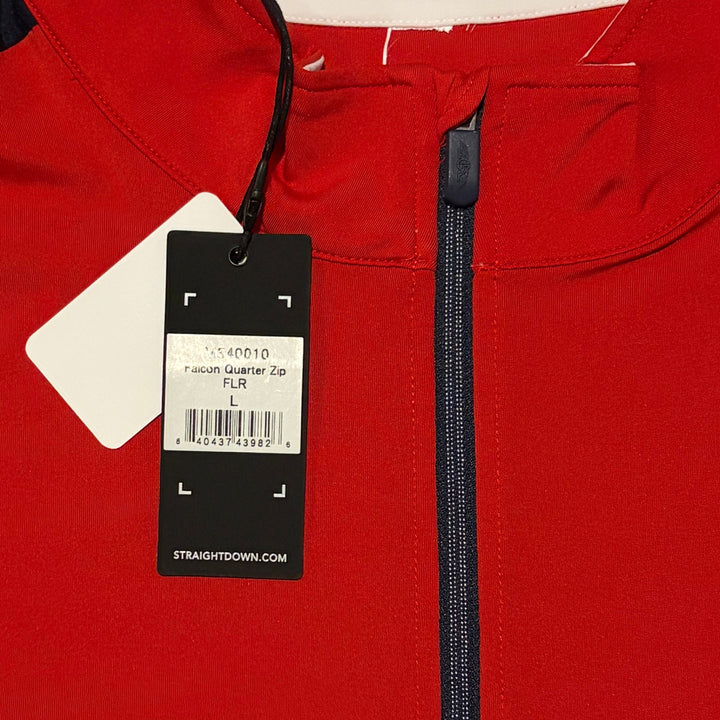 Straight Down Men's Golf Quarter Zip Falcon Flag Red Size L