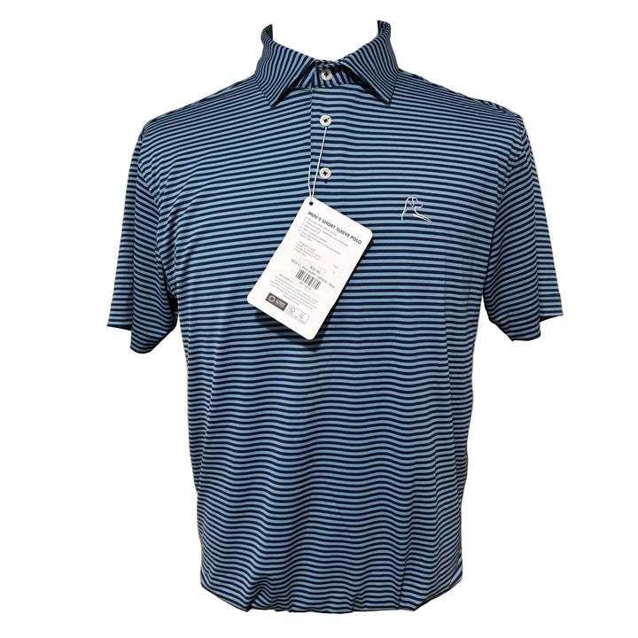 Rhoback Birdie Stripe Performance Polo (w/logo) - Cadet Blue/Fleet Navy - Large - Skorzie