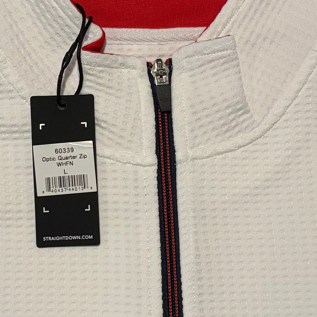 Straight Down Men's Golf Quarter Zip Optic White/Flag Red/New Indigo Size L