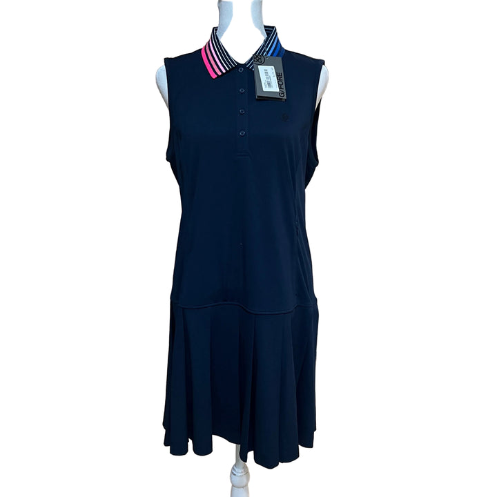 G/FORE Contrast Collar Pique Sleeveless Polo Golf Dress - Twilight