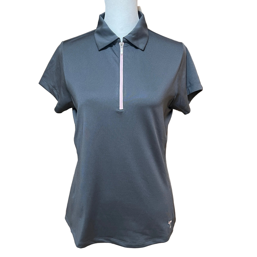 Golftini Short Sleeve Zip Polo - Slate/Rose Pink - Small - Skorzie