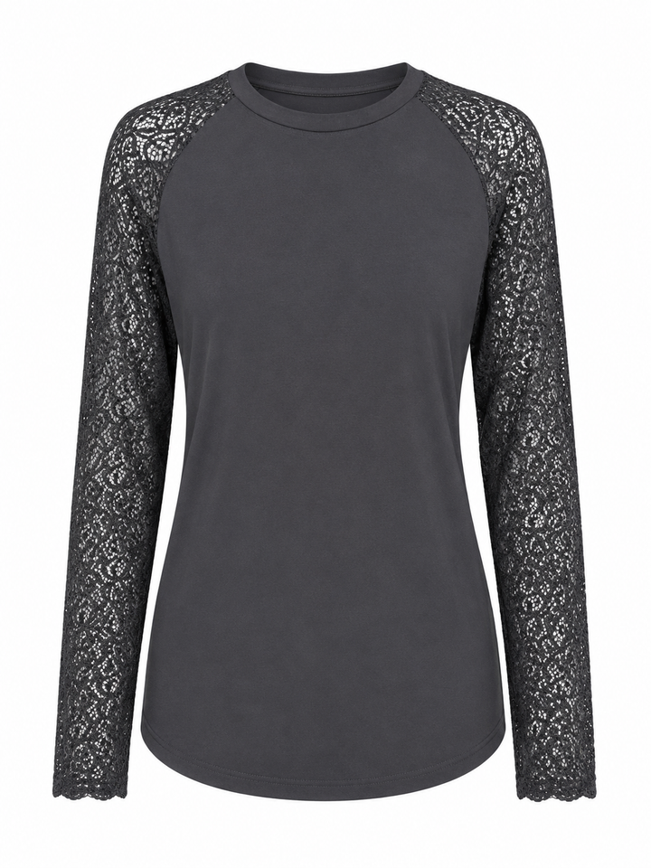 Kastel Denmark Black Floral Lace Long Sleeve Raglan Crewneck Sun Shirt - Skorzie