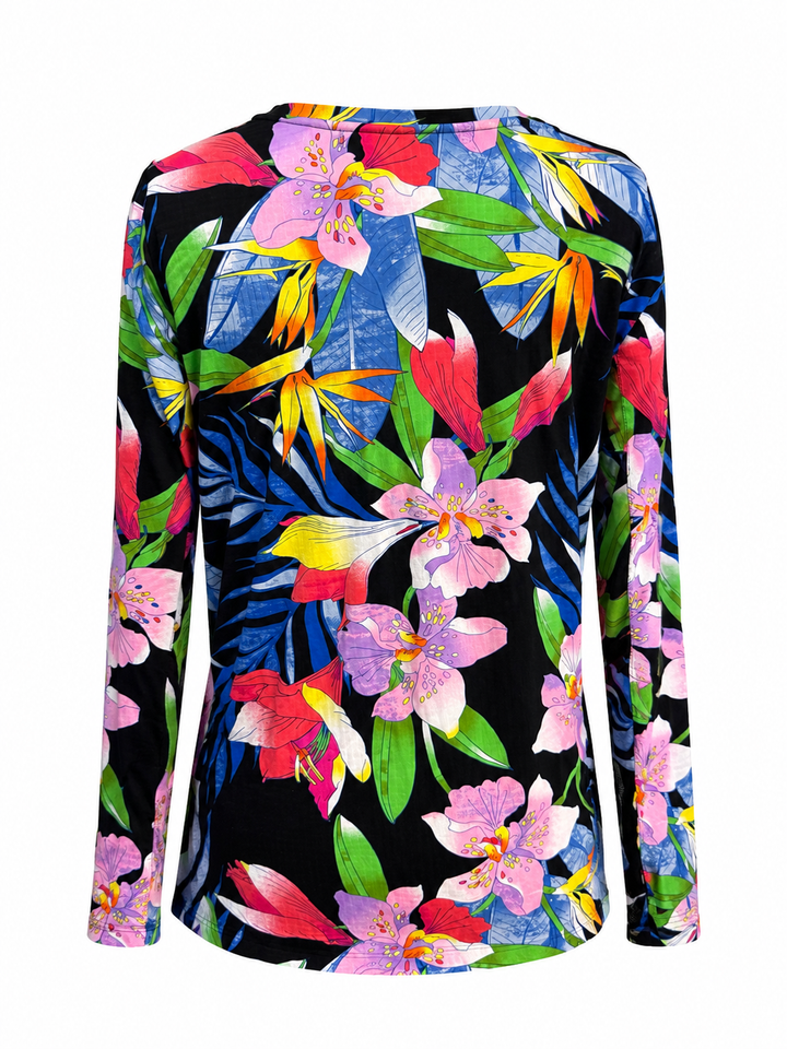 IBKUL Rio Long Sleeve Crew Neck Top - Black Multi