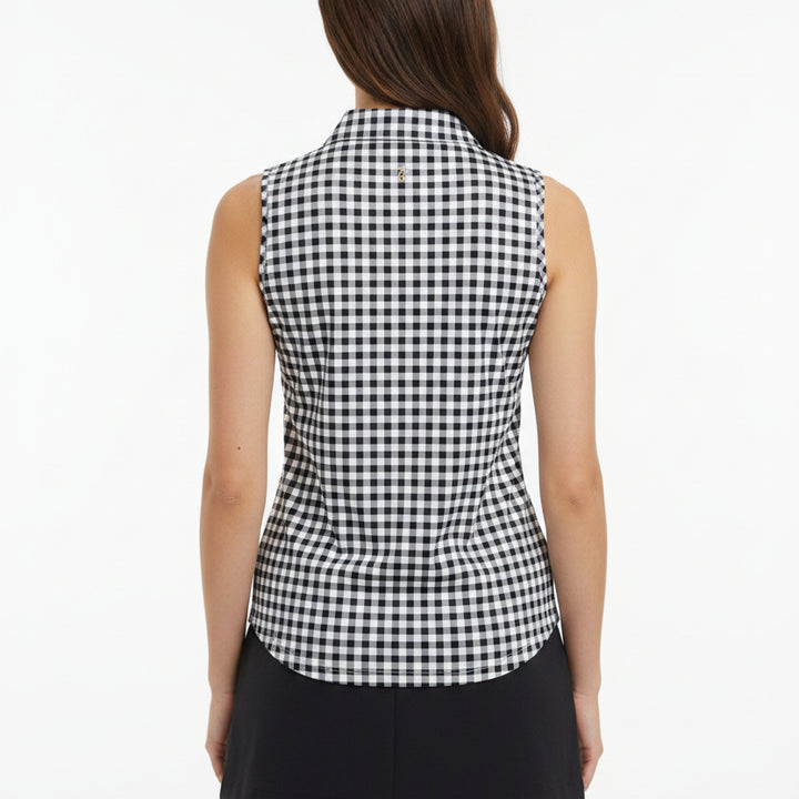 Rhone Women's S/L Polo Course to Court Black Gingham Size XS