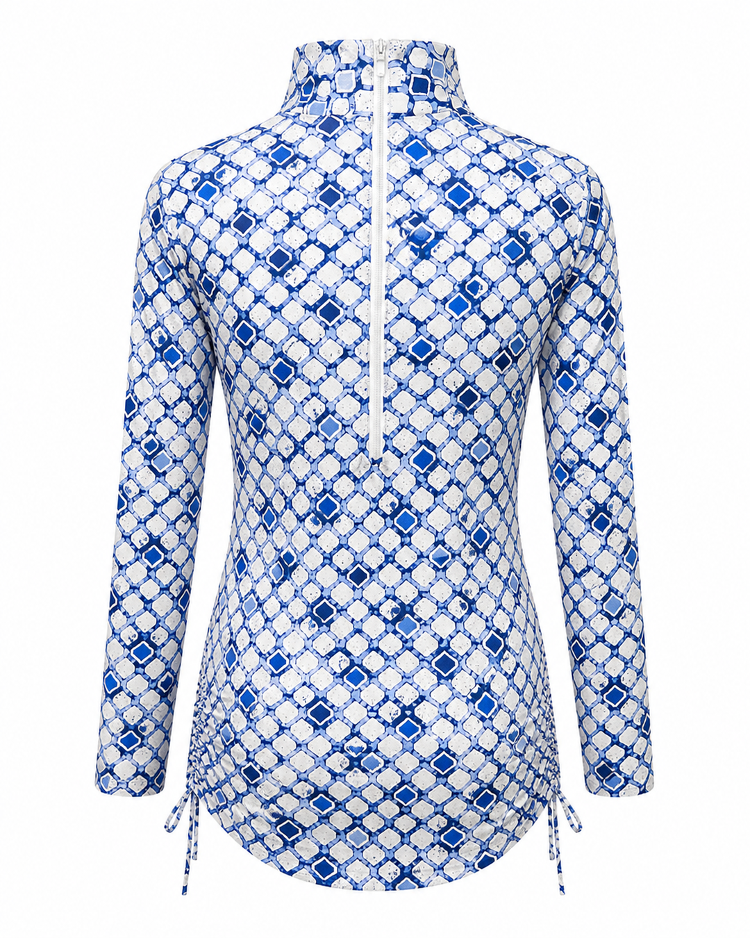 IBKUL Long Sleeve Blue Matrix Drawstring Dress - Small - Skorzie