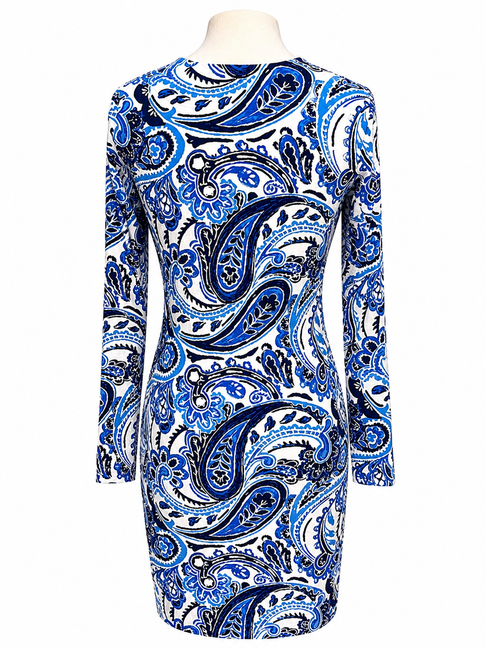 IBKUL Long Sleeve V-Neck Blue Paisley Dress - Small - Skorzie