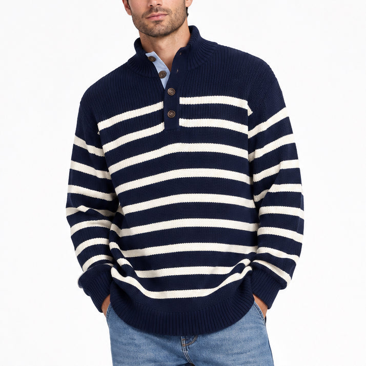 Collars & Co Men's Cotton Golf Sweater Navy Stripe Size XL