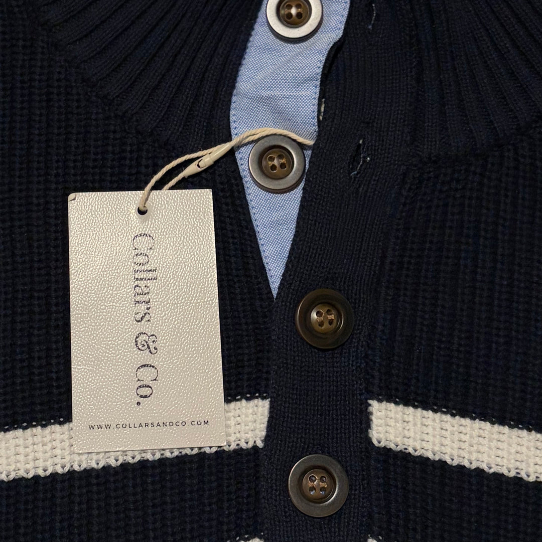 Collars & Co Men's Cotton Golf Sweater Navy Stripe Size XL