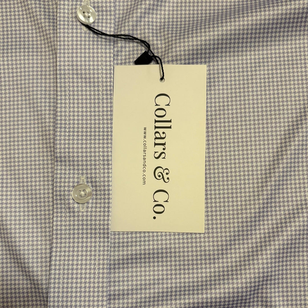Collars & Co. Men's L/S Polo Performance Fabric Semi-Spread Lavender Houndstooth Size L