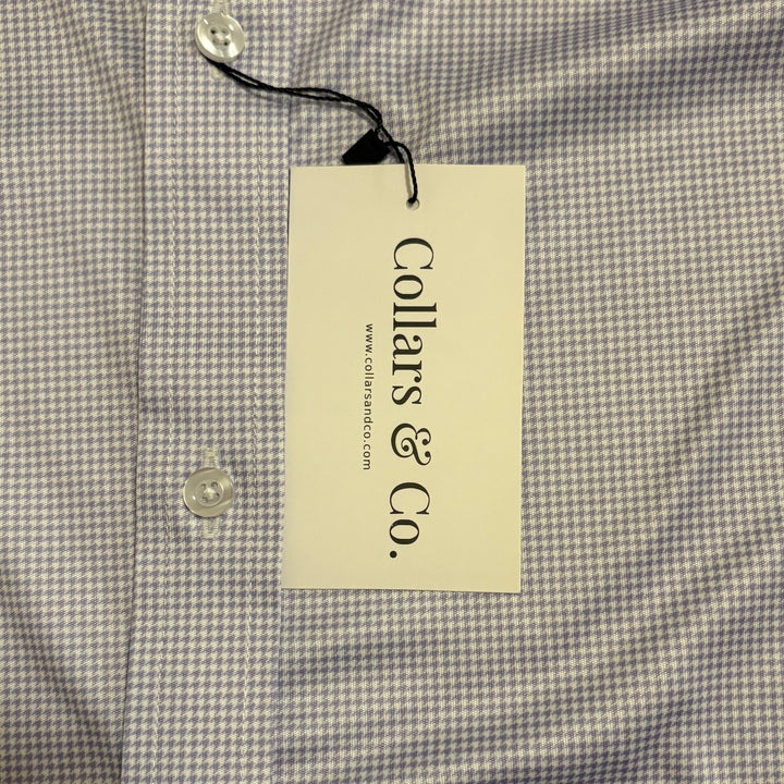 Collars & Co. Men's L/S Polo Performance Fabric Semi-Spread Lavender Houndstooth Size L