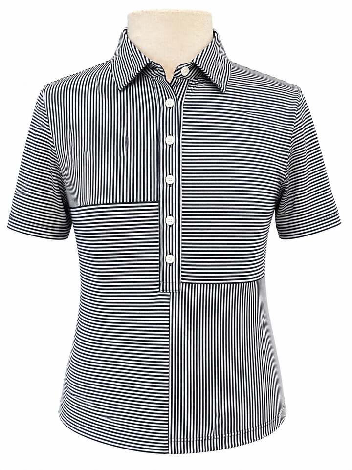 G/FORE Mix Stripe Short Sleeve Polo - White/Twilight - Small