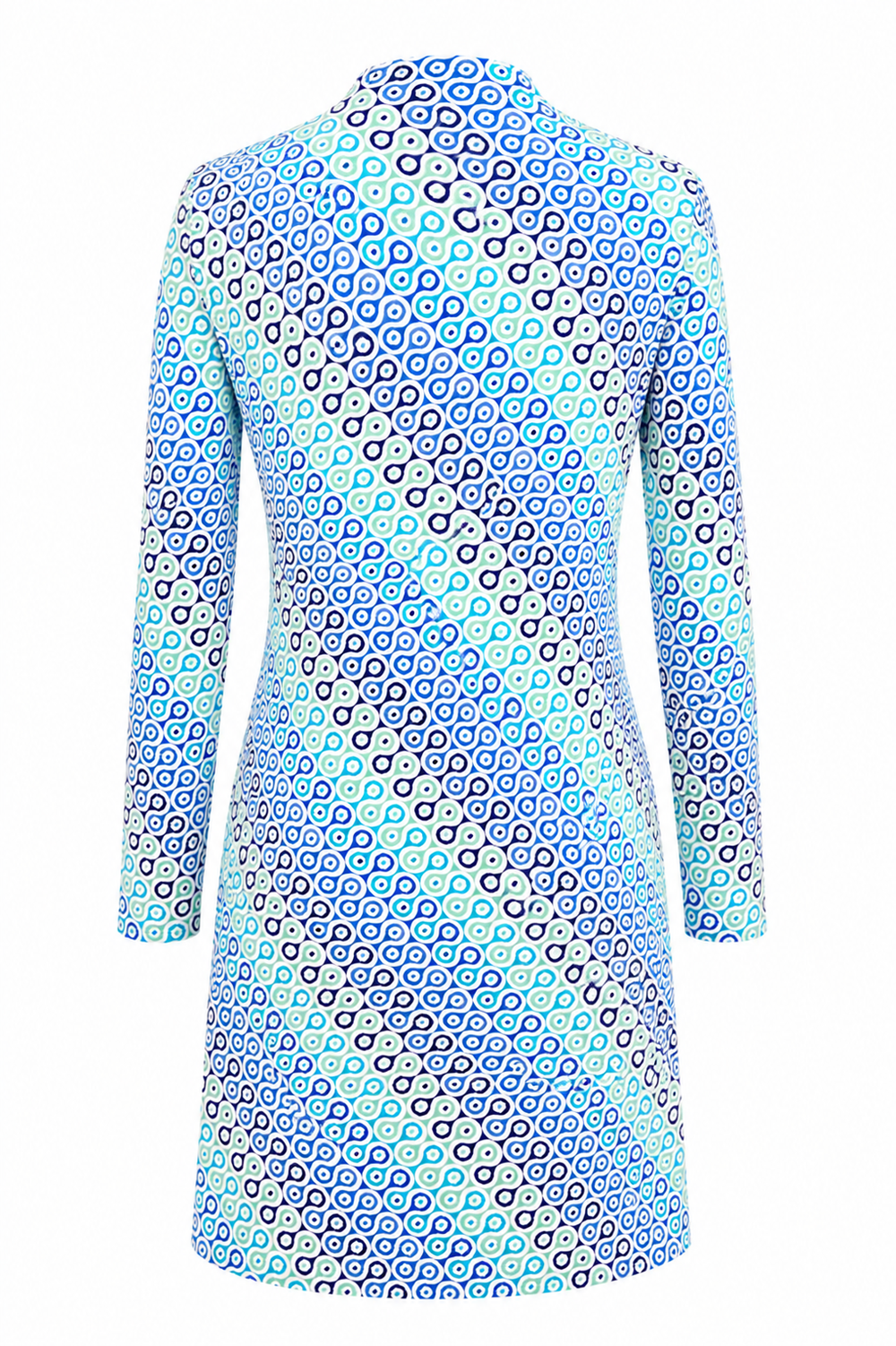 IBKUL Long Sleeve Modern Blues Pattern Zip Dress - Small - Skorzie