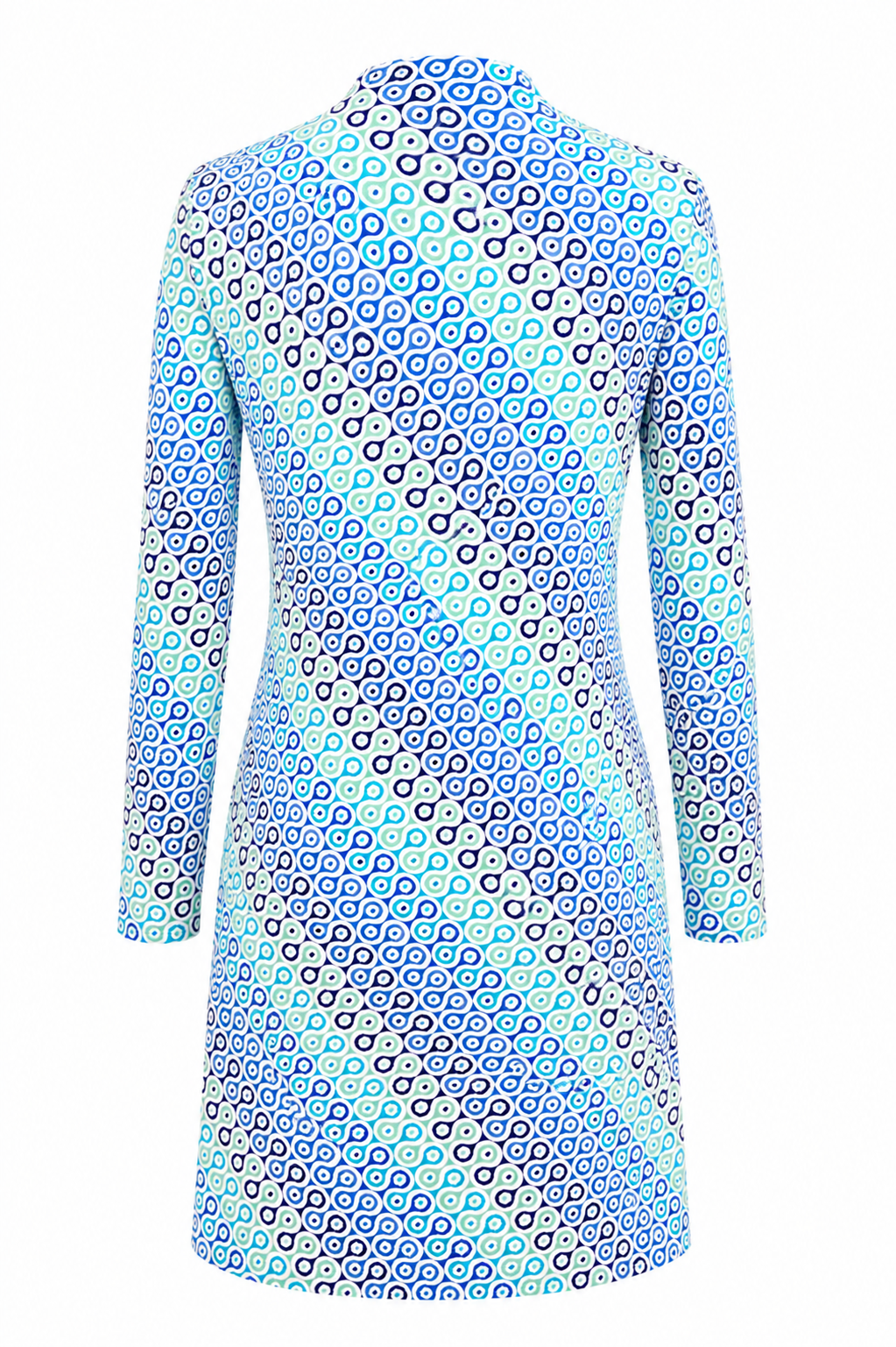 IBKUL Long Sleeve Modern Blues Pattern Zip Dress - Small - Skorzie