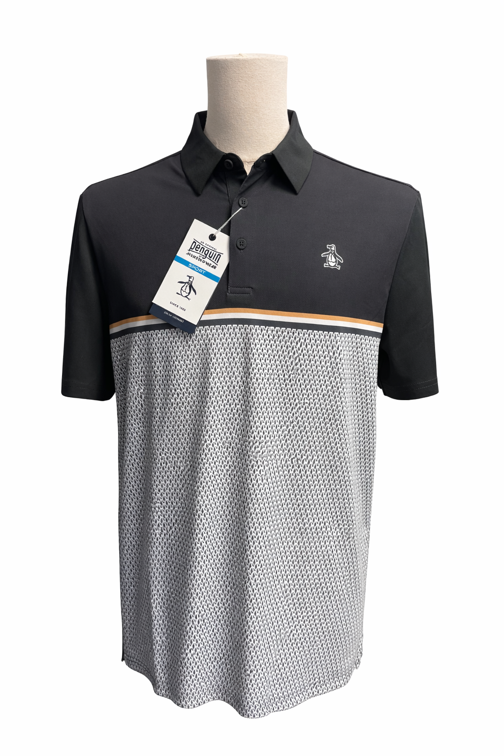 Penguin Color Block "P" Print Golf Polo - Asphalt - Medium - Skorzie