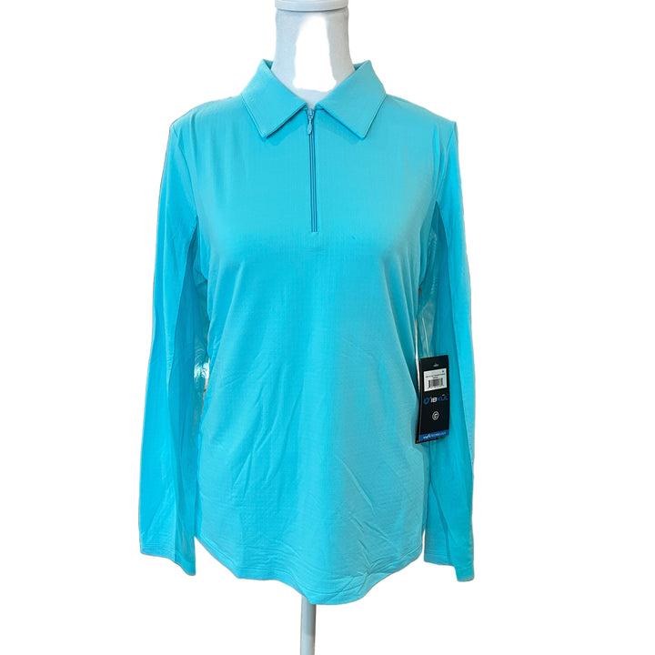 IBKUL Zip Polo with Adjustable Drawstring - Seafoam