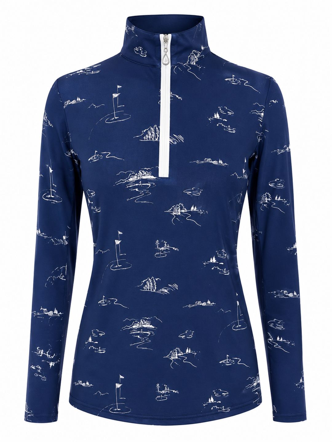 SanSoleil SolCool Print Long Sleeve Mock - Back 9 Navy - Small