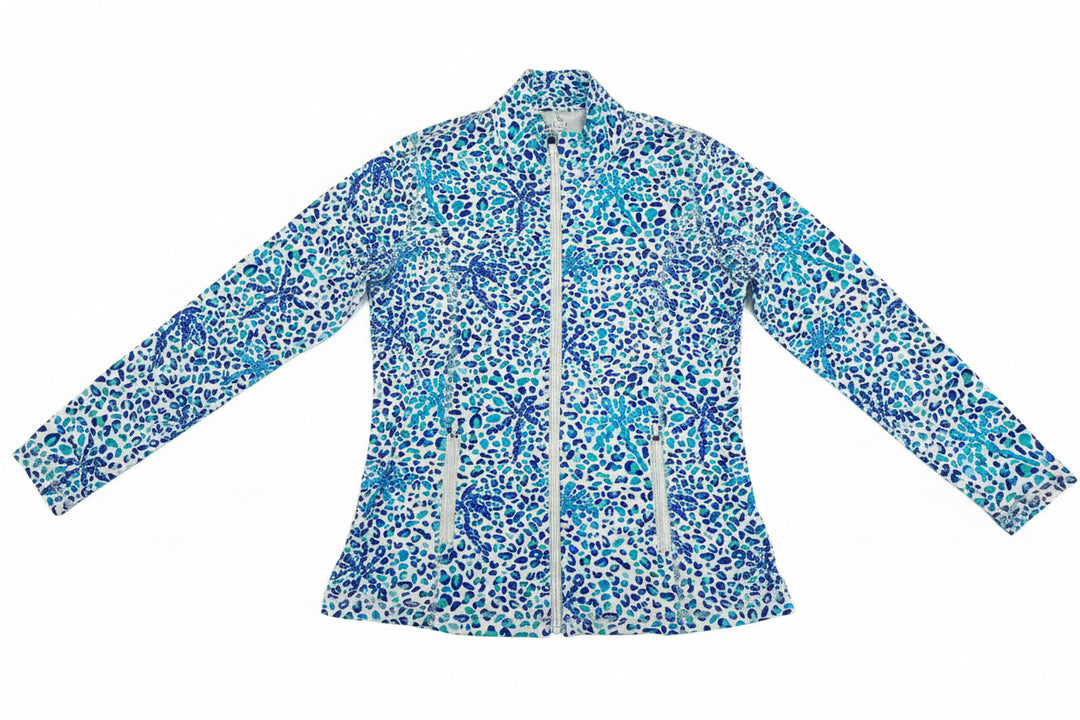 Lulu B Women's Leopard Palm Zip Up Jacket - Multi