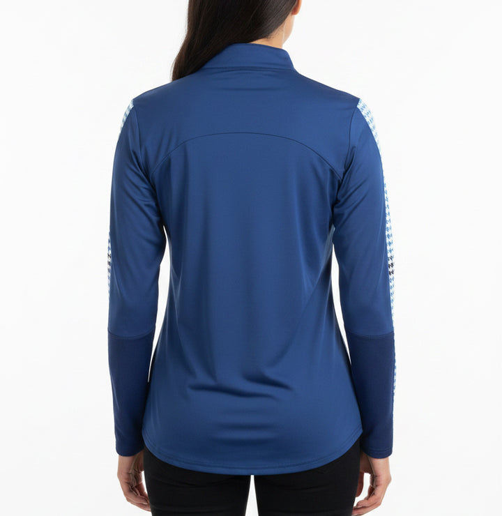 SanSoleil Women's Golf L/S Top SolMelange Mock Zip Blue Houndstooth Size XL