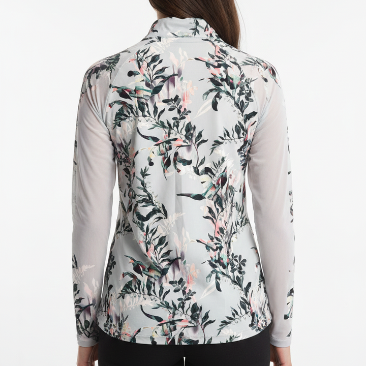 Kastel Women's L/S Polo 1/4 Zip Powder Blue Botanical Size S