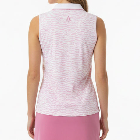 G/FORE Women's Golf S/L Polo Split Stripe Silky Tech Nylon (w/ logo) Blush Size XS