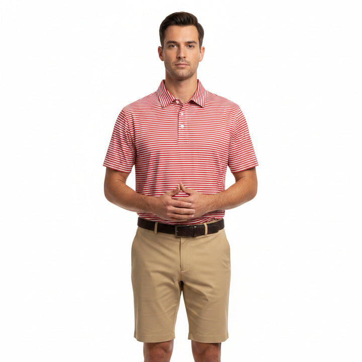 G/FORE Men's Polo All Play Stripe Stretch Knit Ruby Size M