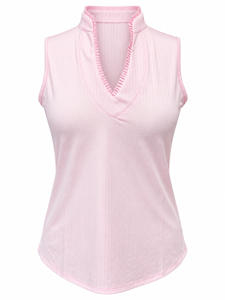 Lucky In Love Pleated Placket Sleeveless Top - Light Pink