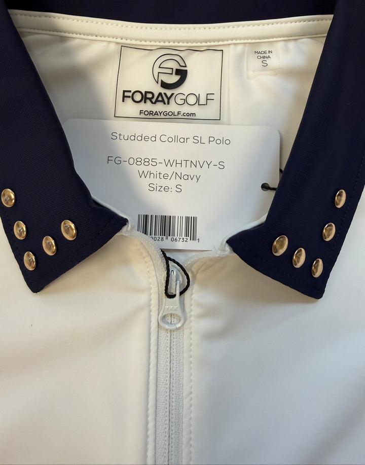 Foray Golf Studded Collar Sleeveless Polo - White - Small