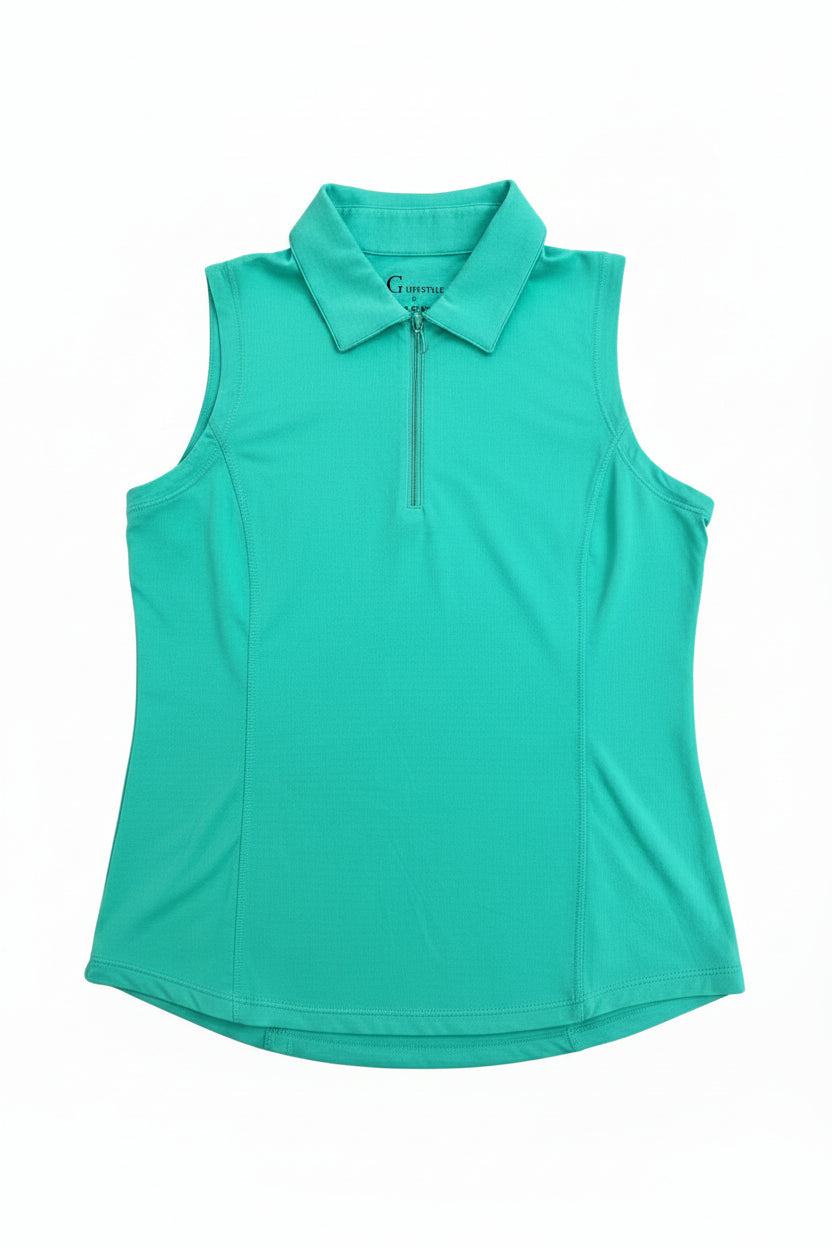 G-Lifestyle Women's Sleeveless Zip Polo - Seafoam