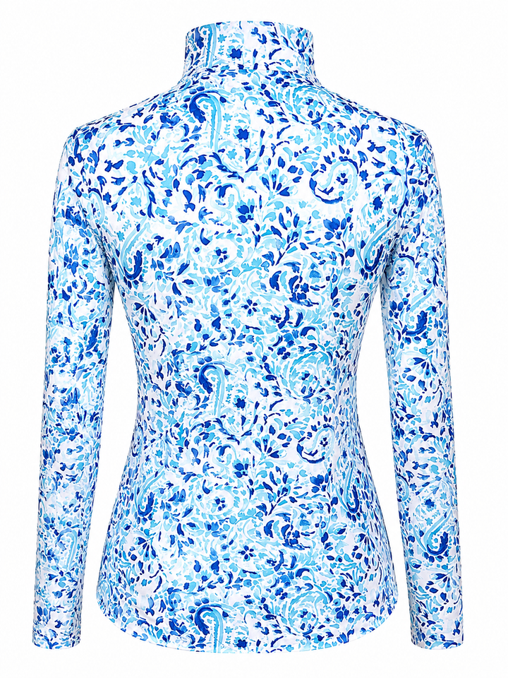 SanSoleil SolCool Print Mock Zip Top -  Ocean Paisley