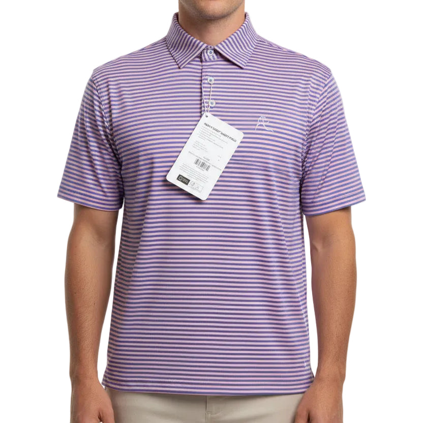 Rhoback Birdie Stripe Performance Polo (w/logo) - Dusk Blue/Lotus Pink - Medium - Skorzie