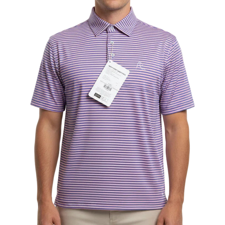 Rhoback Birdie Stripe Performance Polo (w/logo) - Dusk Blue/Lotus Pink - Medium - Skorzie