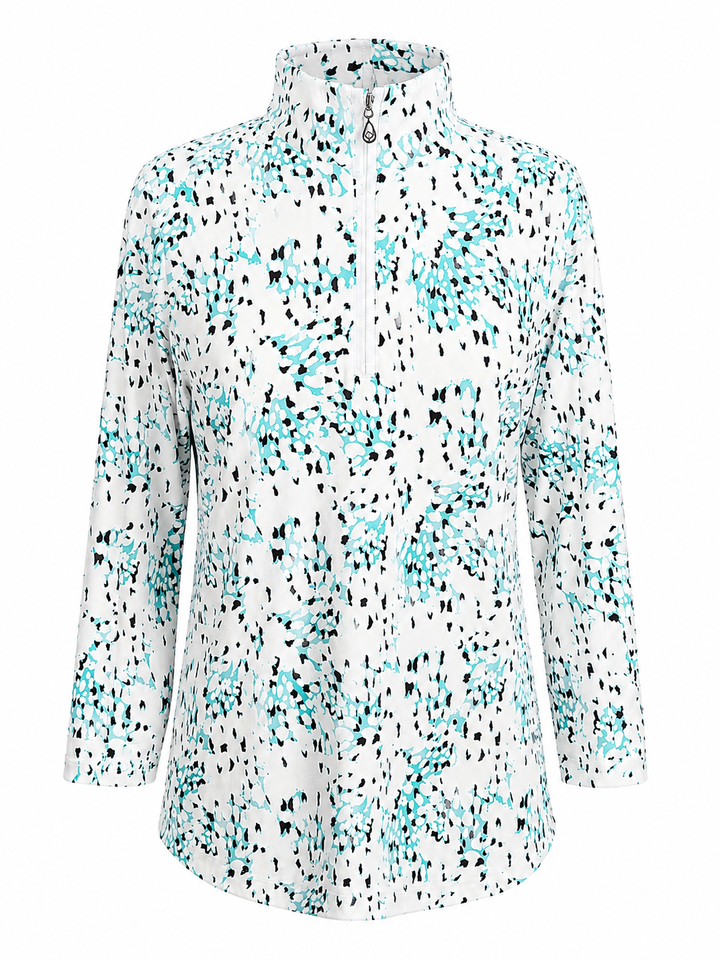 SanSoleil Womens 3/4 Sleeve Zip Mock - Turquoise Coral