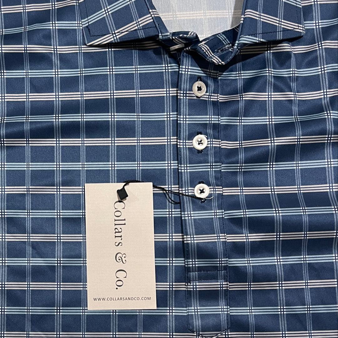 Collars & Co. Men's Polo Performance Fabric Semi-Spread Collar Blue Patterned Size M