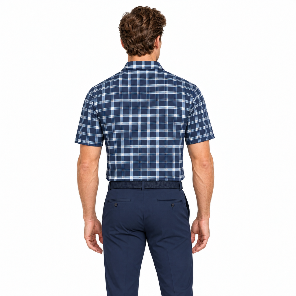 Collars & Co. Men's Polo Performance Fabric Semi-Spread Collar Blue Patterned Size M