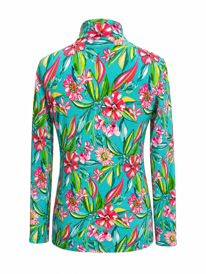 G-Lifestyle Long Sleeve Quarter Zip - Multi Blooming Flower - Small