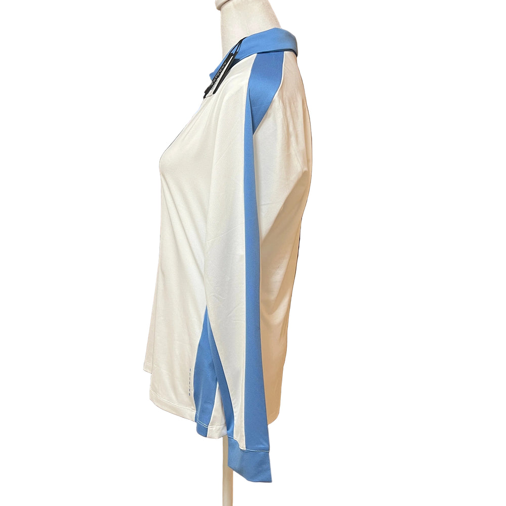 Dunning Moira Ventilated Long Sleeve Polo - White/Lake Blue - Medium - Skorzie