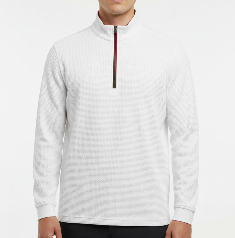 Straight Down Men's Golf Quarter Zip Optic White/Flag Red/New Indigo Size L