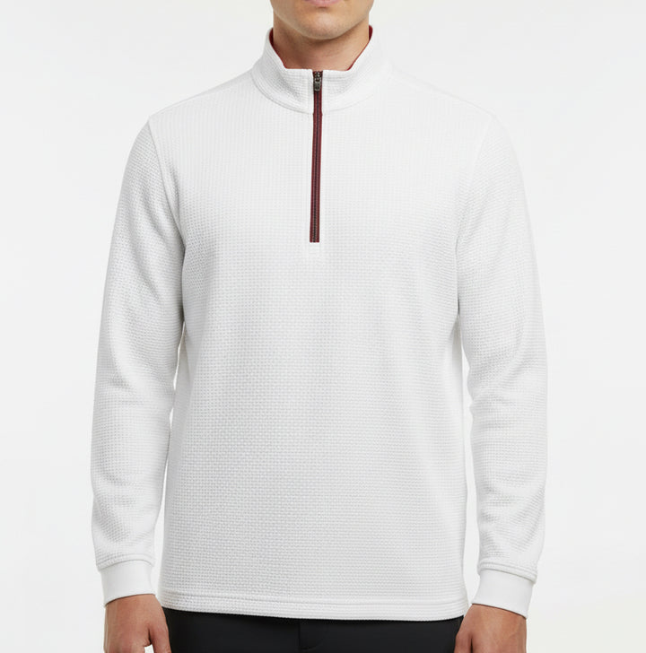 Straight Down Men's Golf Quarter Zip Optic White/Flag Red/New Indigo Size L