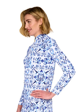 G-Lifestyle Womens Long Sleeve Zip Mock - Blue Crest - Skorzie