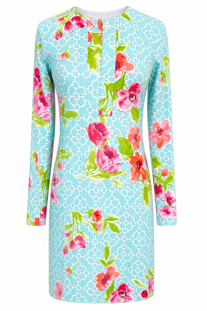 IBKUL Long Sleeve Floral Sky Zip Dress - Small - Skorzie