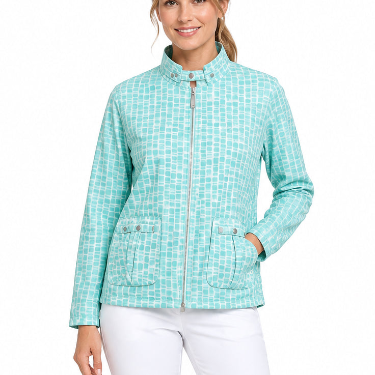 Jamie Sadock Women's Golf Sunsense Jacket Teal Tile Print Size M